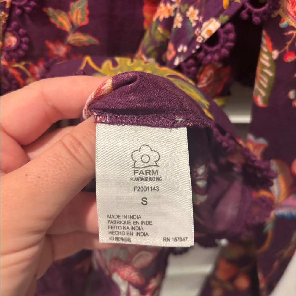 FARM RIO Cotton Boho Tropical Floral Embroidered Blouse Size Small - Picture 8 of 13